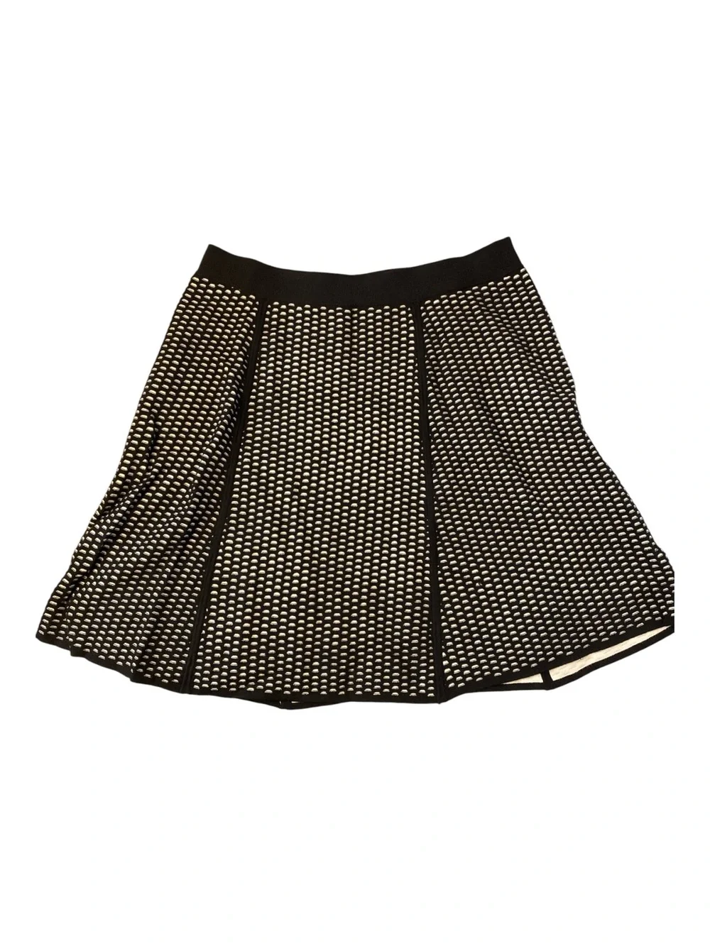 Ann Taylor Black and Ivory Perforated Knit Knee Length Skirt Large